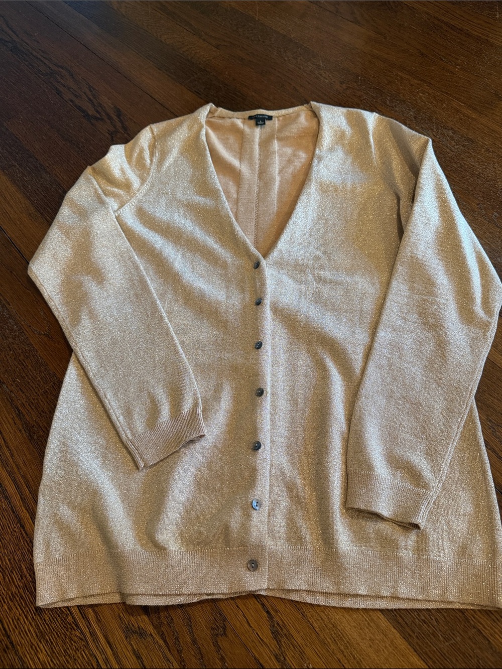 Ann Taylor Gold Shimmery V-Neck Button-Front Women's Cardigan - Cream
